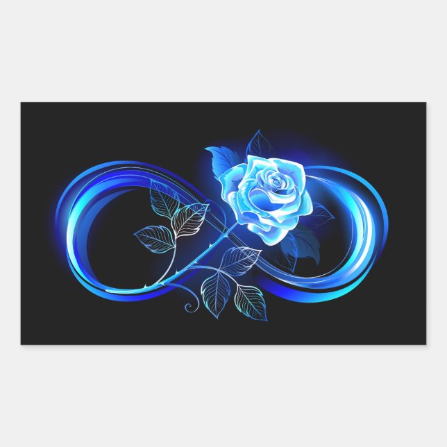 Glowing infinity with blue rose rectangular sticker (Front)