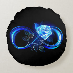 Glowing infinity with blue rose round cushion