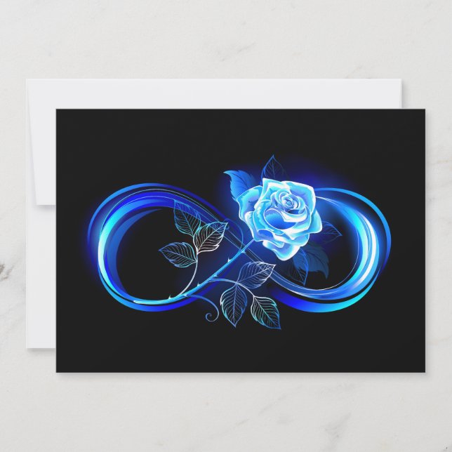 Glowing infinity with blue rose save the date (Front)
