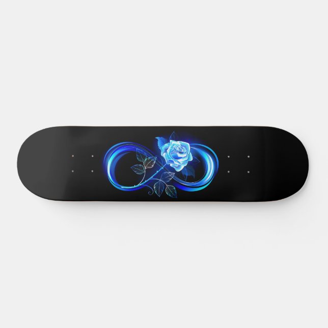 Glowing infinity with blue rose skateboard (Horz)