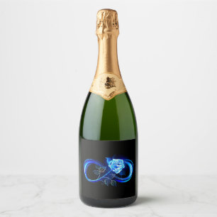 Glowing infinity with blue rose sparkling wine label
