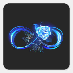 Glowing infinity with blue rose square sticker
