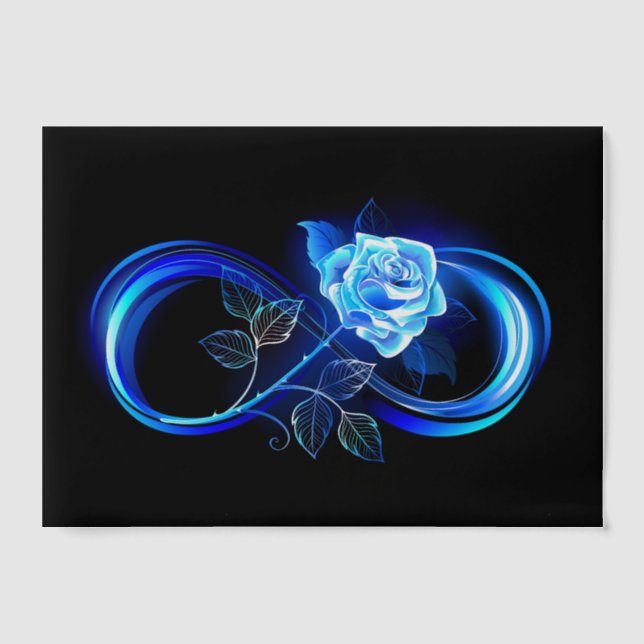 Glowing infinity with blue rose vellum invitations (Front)
