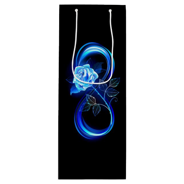 Glowing infinity with blue rose wine gift bag (Front)
