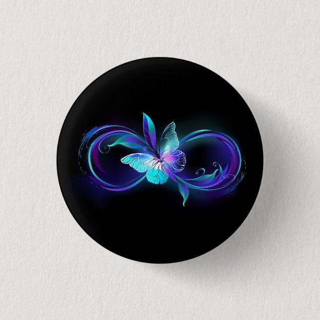 Glowing Infinity with Magic Butterfly 3 Cm Round Badge (Front)