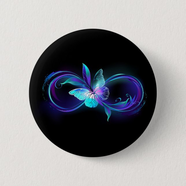 Glowing Infinity with Magic Butterfly 6 Cm Round Badge (Front)