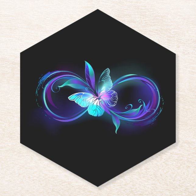 Glowing Infinity with Magic Butterfly Paper Coaster (Front)