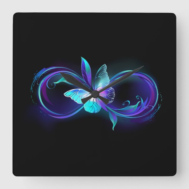 Glowing Infinity with Magic Butterfly Square Wall Clock (Front)