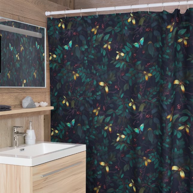 Glowing Insects on Dark Foliage Shower Curtain (Creator Uploaded)