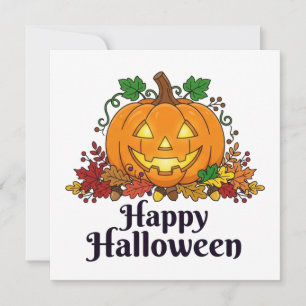 Glowing Jack O Lantern Autumn Halloween Design Holiday Card