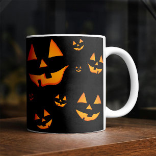 Glowing Jack-O-Lantern Faces Halloween Design Coffee Mug