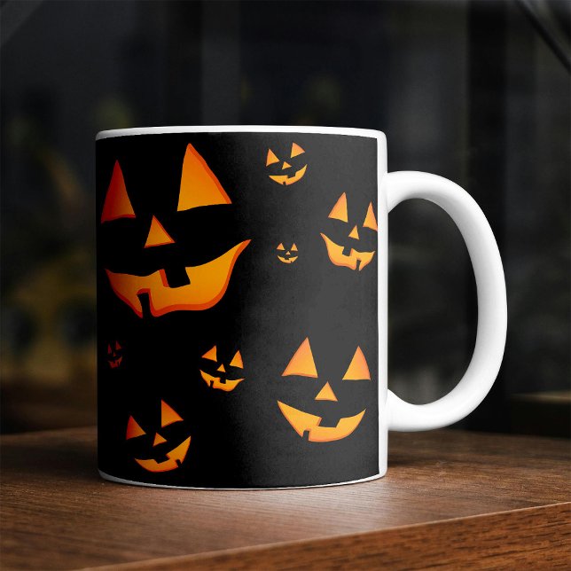 Glowing Jack-O-Lantern Faces Halloween Design Coffee Mug (Glowing Jack-O-Lantern Faces Halloween Design. Coffee Mug)