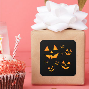 Glowing Jack-O-Lantern Faces Halloween Design Square Sticker