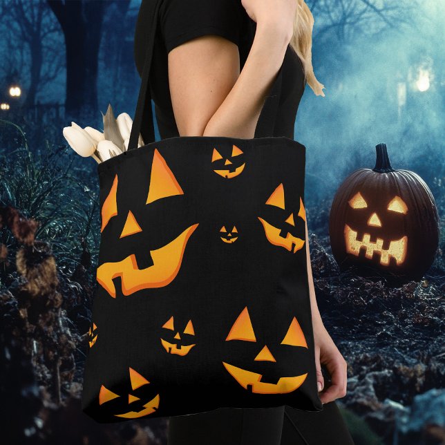 Glowing Jack-O-Lantern Faces Halloween Design Tote Bag (Glowing Jack-O-Lantern Faces Halloween Design. Tote Bag)