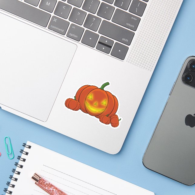Glowing Jack-o'-Lantern Pumpkin (Laptop w/ iPhone)