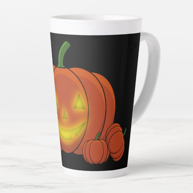 Glowing Jack-o'-Lantern Pumpkin Latte Mug (Right Angle)