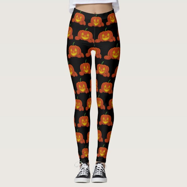 Glowing Jack-o'-Lantern Pumpkin Leggings (Front)