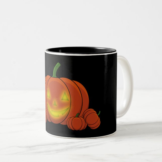 Glowing Jack-o'-Lantern Pumpkin Two-Tone Coffee Mug (Front Right)