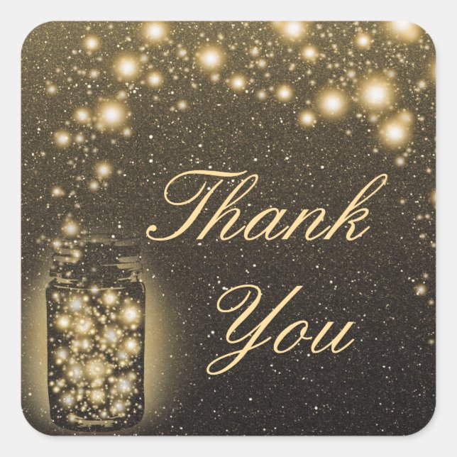 Glowing Jar Of Fireflies Night Stars Thank You Square Sticker (Front)