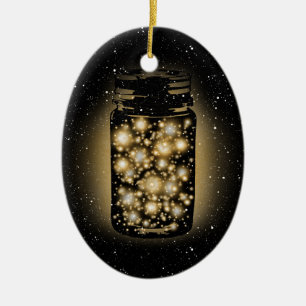 Glowing Jar Of Fireflies With Night Stars Ceramic Tree Decoration