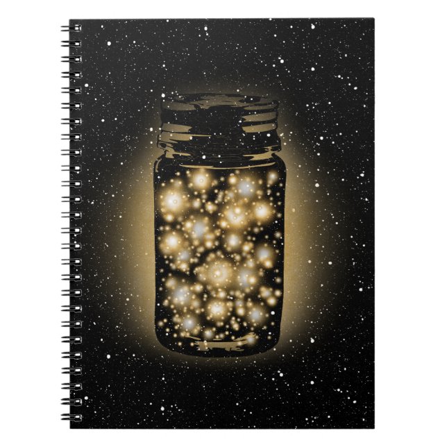 Glowing Jar Of Fireflies With Night Stars Spiral Notebook (Front)