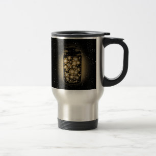Glowing Jar Of Fireflies With Night Stars Travel Mug