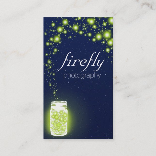 Glowing Jar Of Green Fireflies Blue Night Stars Business Card (Front)