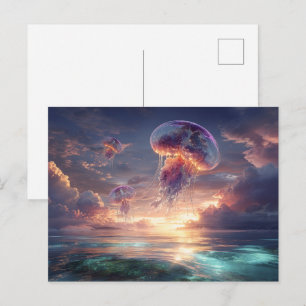 Glowing Jellyfish in Sunset Skies Postcard
