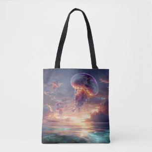 Glowing Jellyfish in Sunset Skies Tote Bag