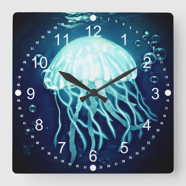 Glowing Jellyfish Ocean Marine Life Beach Sea Life Square Wall Clock (Front)