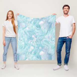 Glowing Jellyfish Ocean Pattern Fleece Blanket