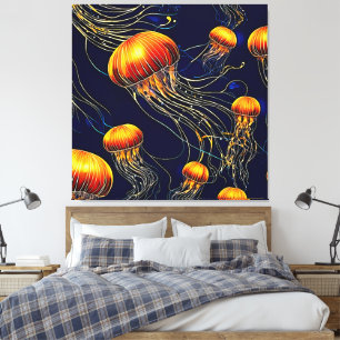 Glowing Jellyfish Sea Canvas Print