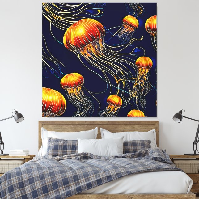 Glowing Jellyfish Sea  Canvas Print (Insitu(Bedroom))