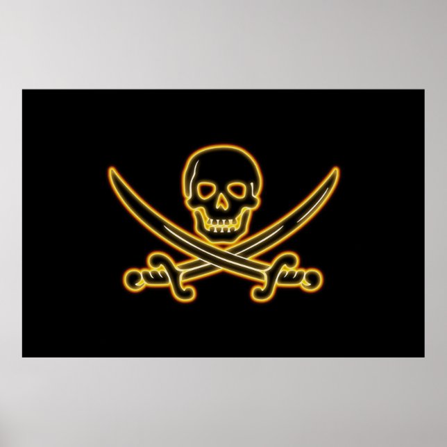 Glowing Jolly Roger Pirate Flag Poster (Front)