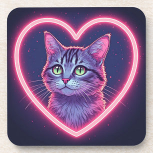 Glowing Kitty Love Art   Romantic Pet Lover Gift Coaster
