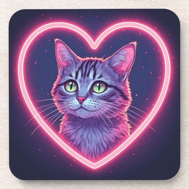 Glowing Kitty Love Art | Romantic Pet Lover Gift Coaster (Front)