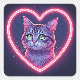 Glowing Kitty Love Art | Romantic Pet Lover Gift Square Sticker