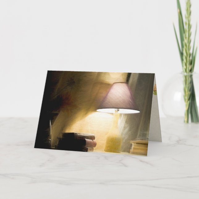 glowing lamp with old books impressionism card (Front)