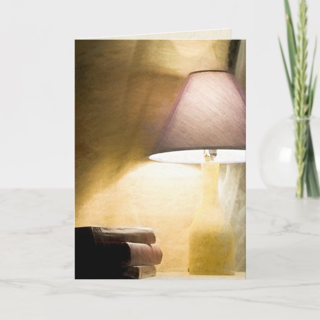 glowing lamp with old books impressionism card (Front)