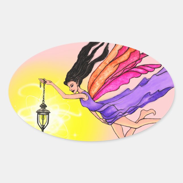 Glowing Lantern Fairy Oval Sticker (Front)