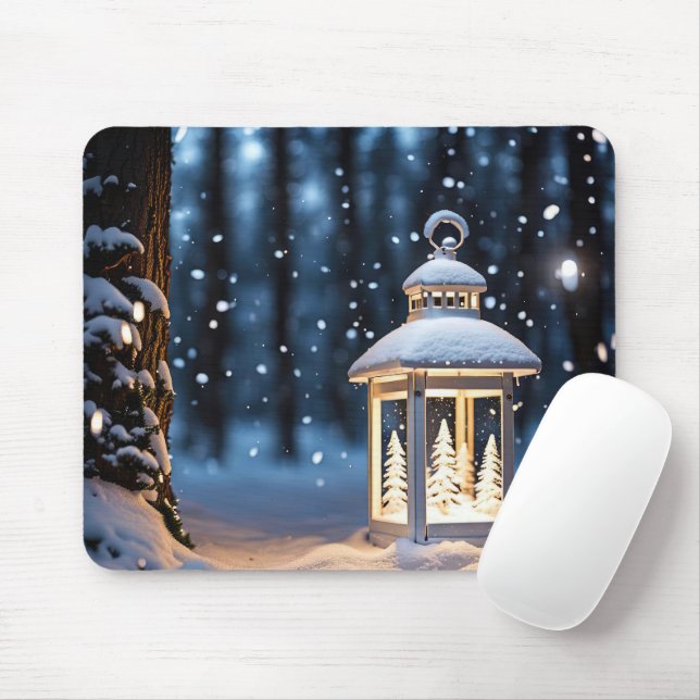 Glowing Lantern In Snowflakes Mouse Pad (With Mouse)