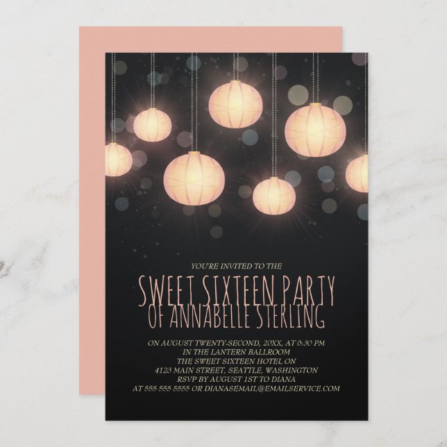 Glowing Lanterns Sweet Sixteen Party Invitation (Front/Back)