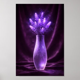 Glowing Lavender Bouquet In Purple Glass Vase Poster