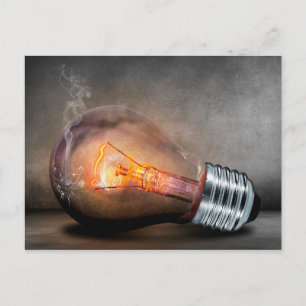 Glowing Light Bulb Cracked Glass Smoke Photo Postcard