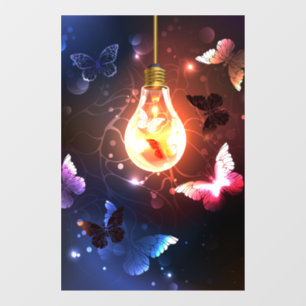 Glowing Light Bulb with Night Butterflies