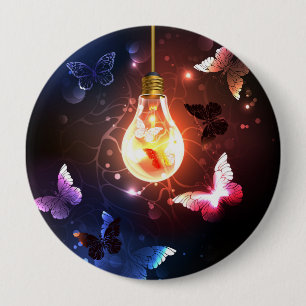 Glowing Light Bulb with Night Butterflies 10 Cm Round Badge