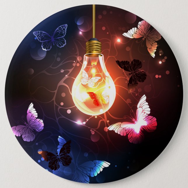 Glowing Light Bulb with Night Butterflies 6 Cm Round Badge (Front)