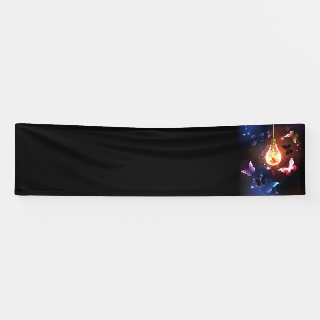 Glowing Light Bulb with Night Butterflies Banner (Horizontal)