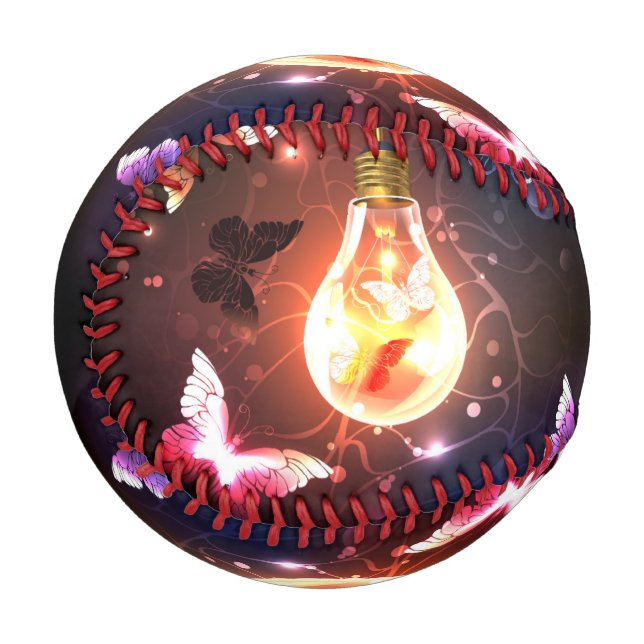 Glowing Light Bulb with Night Butterflies Baseball (Front Left)
