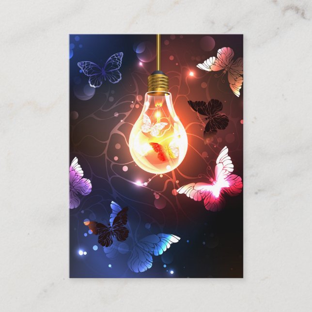 Glowing Light Bulb with Night Butterflies Calling Card (Front)